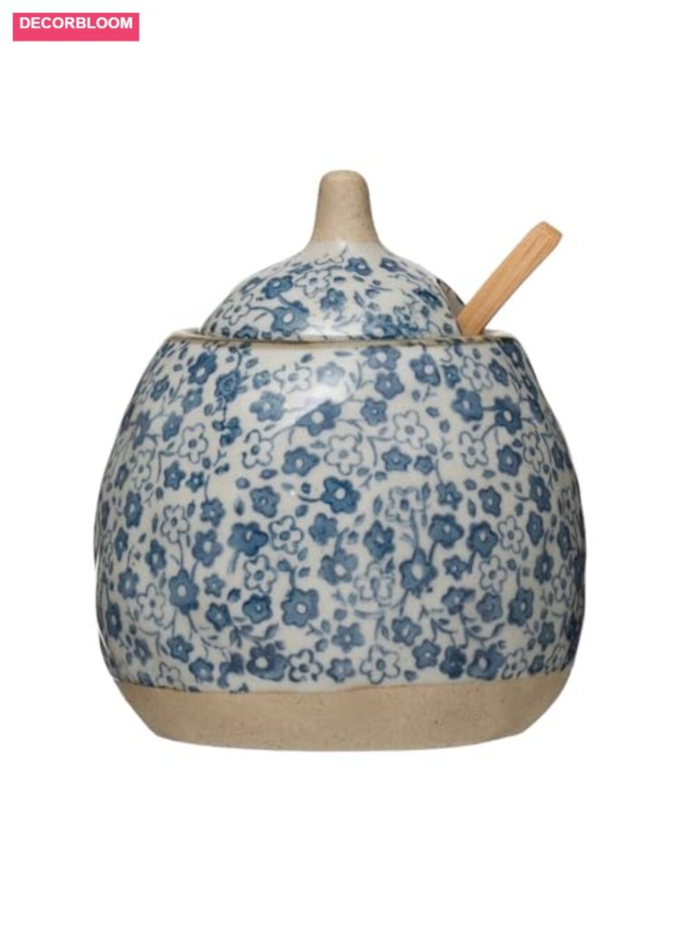 Hand-Painted Stoneware Sugar & Creamer Set with Lid and Wood Spoon - Picture 5 of 6